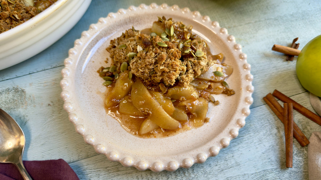 CARAMEL APPLE & PEAR CRISP WITH PUMPKIN SEED CRUMBLE