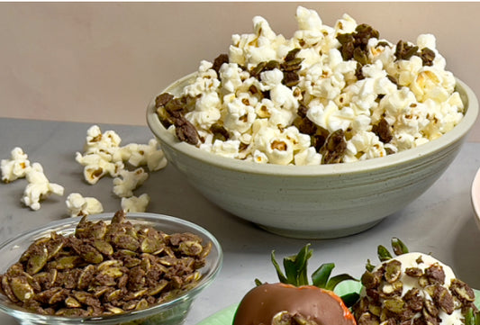 The Perfect Holiday Movie Night Snack: Our Fresh-Popped “Happy” Popcorn Recipe with Sprouted Pumpkin Seeds!